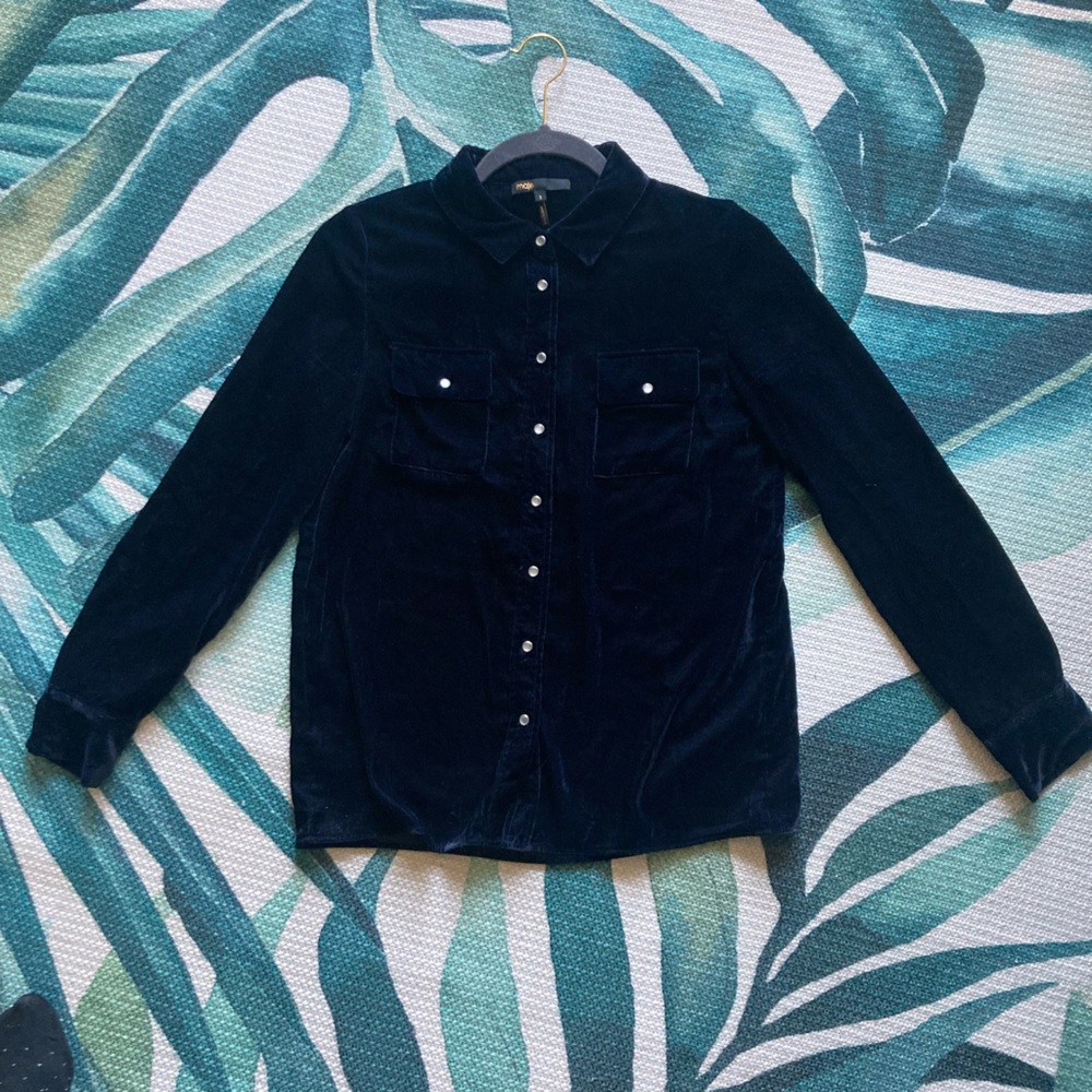 Maje Navy Velvety Snap Closure Blouse - Small